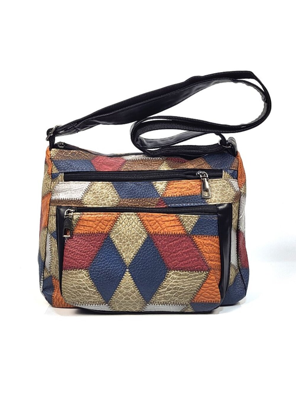 Shoulder Bag Vegan Leather Crocodile Snakeskin Colorblock Zipper Lady Black NWT